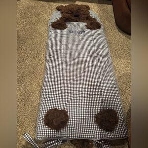 Pottery Barn Child’s Navy Checkered Sleeping Bag/Nap Mat with Bear Accents.